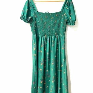 Green Floral Smocked Dress